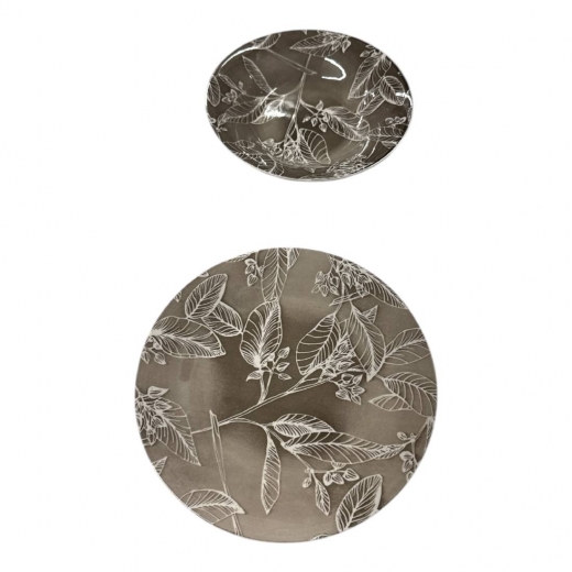 Nuovo Set Piatti Porcellana 12 Pezzi DGBavaria Glamour Decor Foglie Marrone