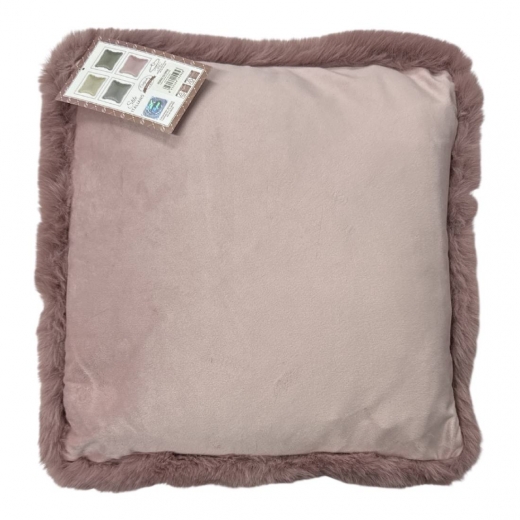 Nuovo Cuscino Arredo In Velluto Con Balza In Pelliccia Cm 40x40 Rosa