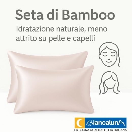 Nuovo Coppia Federe in Seta di Bamboo CLARA Anticrespo Antirughe Ipoallergeniche Traspiranti Eleganti e Morbide  Made in Italy (ROSA)