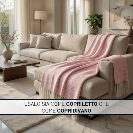 Nuovo Copriletto Matrimoniale Laura Blasi Chevron, Coperta Frange, Copridivano Cipria