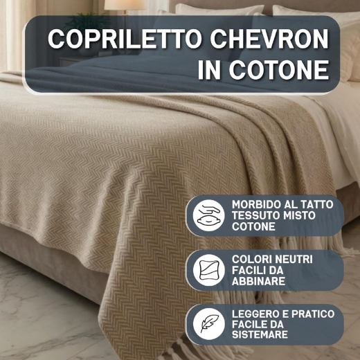 Nuovo Copriletto Matrimoniale Laura Blasi Chevron, Coperta Frange, Copridivano Tortora