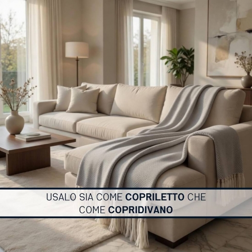 Nuovo Copriletto Matrimoniale Laura Blasi Chevron, Coperta Frange, Copridivano Grigio