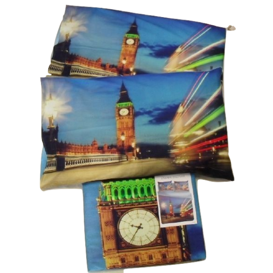 Nuovo Parure Copripiumino Matrimoniale Stampa Digitale Londra Big Ben Novia