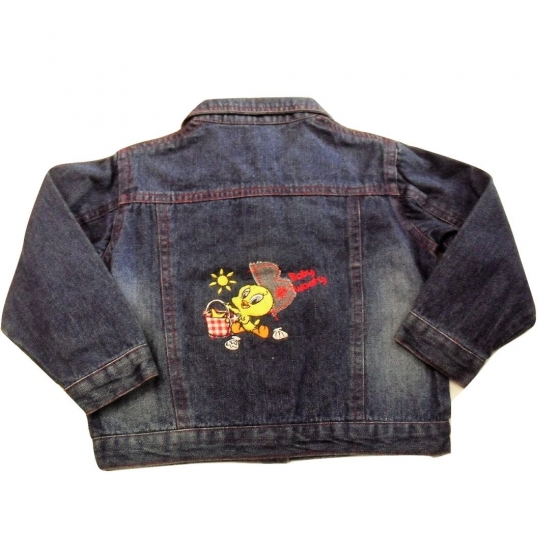 Nuovo Giubbino jeans Looney Tunes In Jeans Titty Con Ricamo Bimba