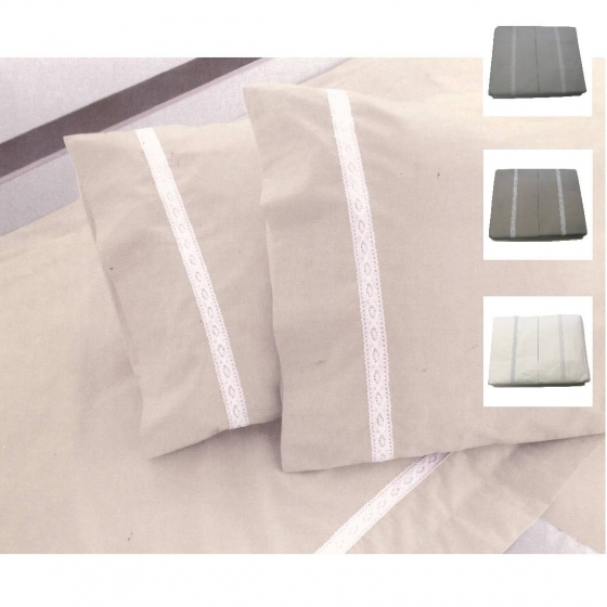 Completo Lenzuola Matrimoniale Novia Cotone Percalle Con Pizzo Samoa