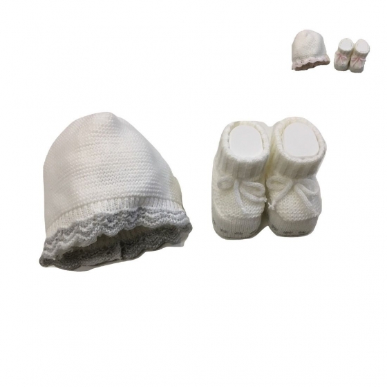 Nuovo Cappellino e Scarpine La Rocca Per Neonata Set 2 Pezzi Articolo 114