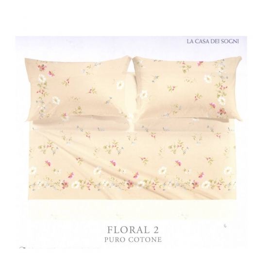 Completo Lenzuola Caleffi Matrimoniale Floral 2 Puro Cotone Completo