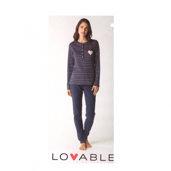 Pigiama Donna Lovable Interlock Caldo Cotone Serafino 09L0BLN