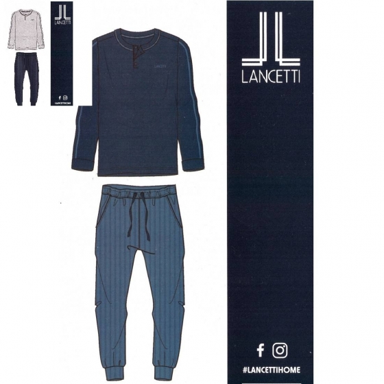 Nuovo Pigiama Uomo Lungo Lancetti Puro Cotone LSM00189