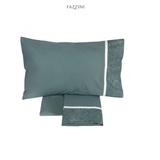 Completo Lenzuola Fazzini Galuchat Matrimoniale Percalle In Cotone Colore Petrolio