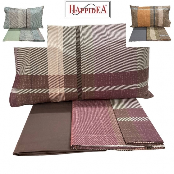 Completo Lenzuola Happidea Matrimoniale Cinnamon In Puro Cotone