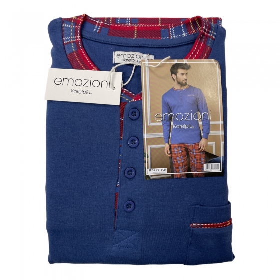 Pigiama Uomo Caldo Cotone Karel 3429 Scozzese Tartan