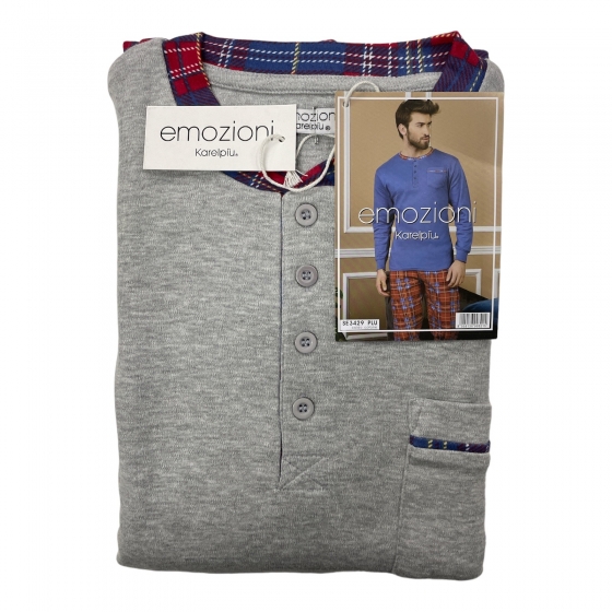 Pigiama Uomo Caldo Cotone Karel 3429 Scozzese Tartan