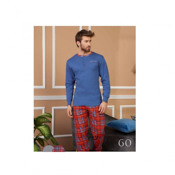 Pigiama Uomo Caldo Cotone Karel 3429 Scozzese Tartan