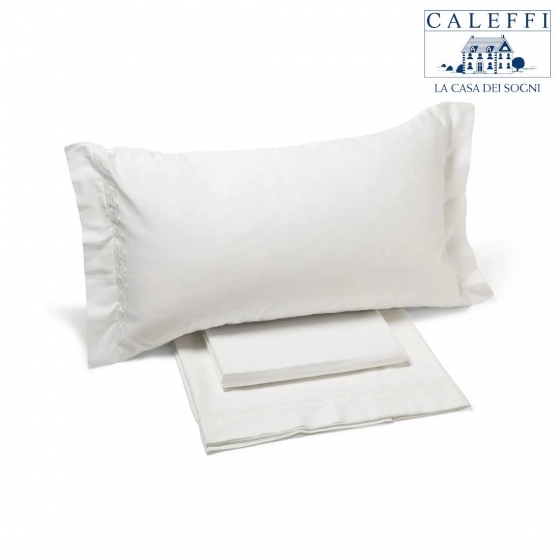 Completo Lenzuola Caleffi Matrimoniale Luxor In Raso Di Cotone Bianco