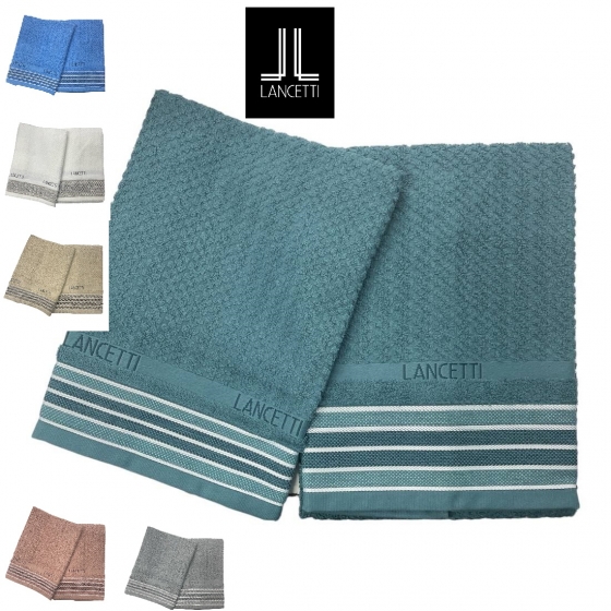 Set Asciugamano Con Ospite Lancetti  In Spugna Laquard Puro Cotone JFA23497