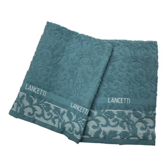 Set Asciugamano Con Ospite Lancetti  In Spugna Laquard Puro Cotone JFA24493