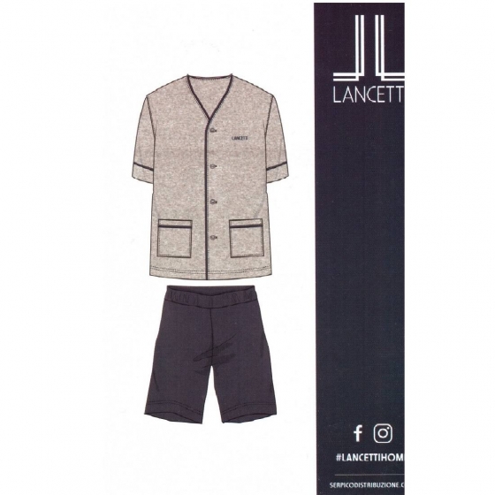 Nuovo Pigiama Uomo Corto Lancetti Puro Cotone LSM00194 Aperto con Bottoni