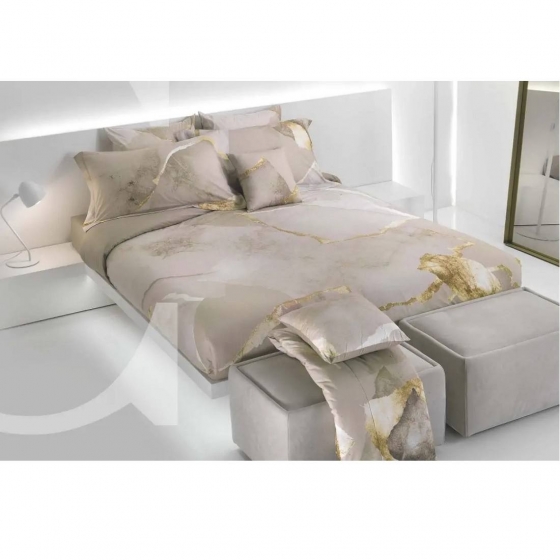 Piumino Trapunta Matrimoniale Carrara Shibui Percalle di Cotone Colore Beige