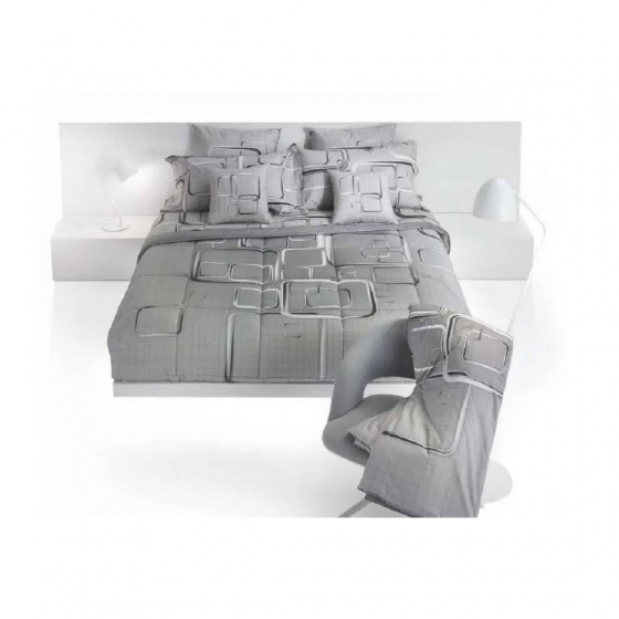 Set Copripiumino Parure Carrara Matrimoniale Asako Grey Percalle Puro Cotone