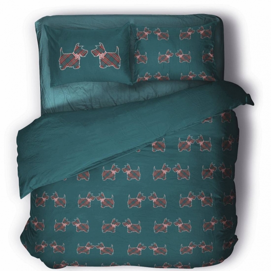Nuovo Parure Copripiumino Matrimoniale Puro Cotone Novia Disegno kris Teal