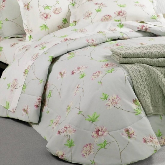 Piumone Trapunta Matrimoniale Mirabello Azalea in Percalle di Cotone Grigio/Rosa