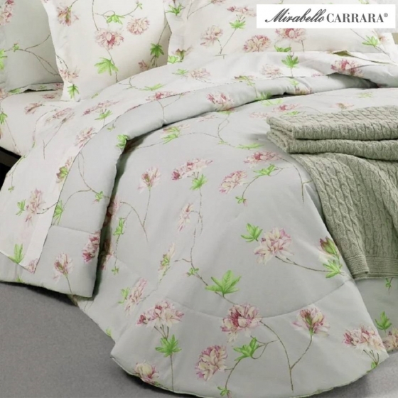 Piumone Trapunta Matrimoniale Mirabello Azalea in Percalle di Cotone Grigio/Rosa