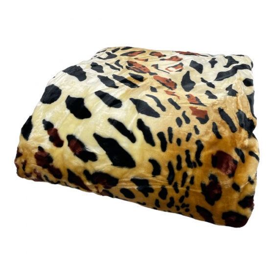 Coperta Matrimoniale Leopardata Super Royal Cimata Effetto Velluto  220X240