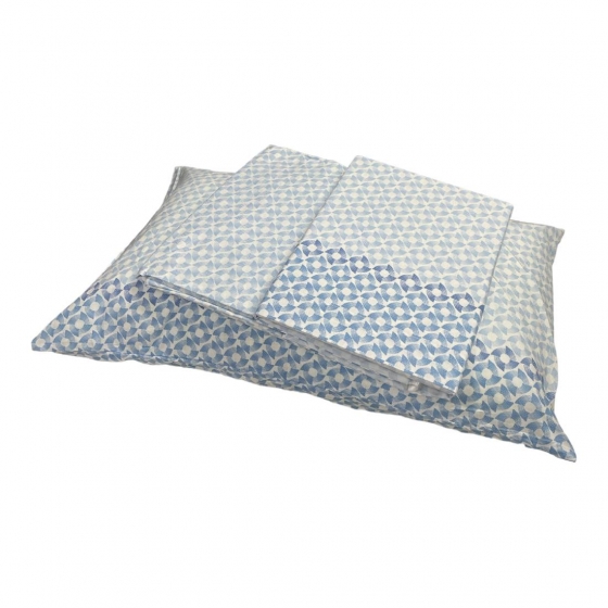 Completo Lenzuola Caleffi Singola Pagoda Azzurro Puro Cotone