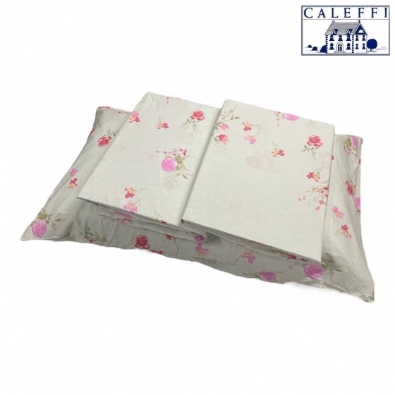 Completo Lenzuola Caleffi Singola Flora Rosa Puro Cotone