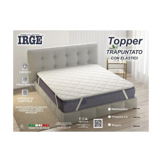 Nuovo Topper Matrimoniale Irge Con Elastici Traspirante Cm 170x200