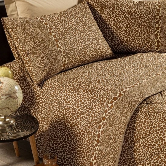Completo Lenzuola Caleffi Matrimoniale Leopard Ambra Puro Cotone Completo