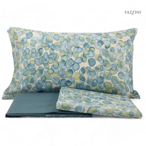 Completo Lenzuola Fazzini Matrimoniale Puro Cotone Made in Italia Bolle Verde