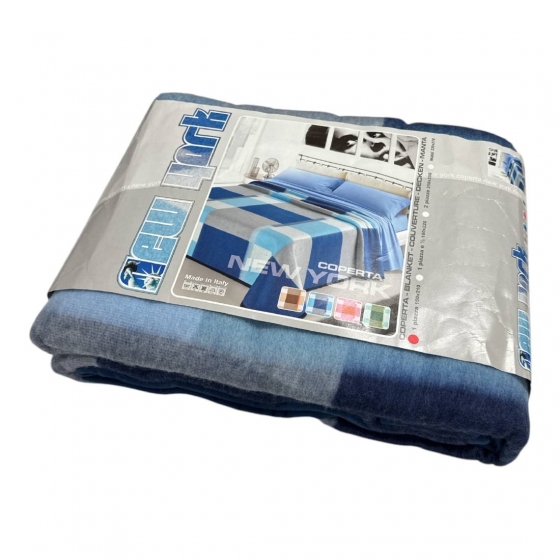 Nuovo Coperta Singola Misto Lana New York Blu