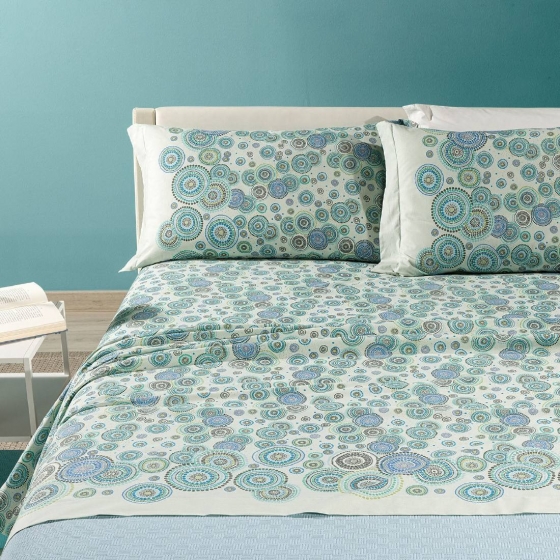 Nuovo Lenzuola Caleffi Matrimoniale Dea Azzurro Puro Cotone Completo