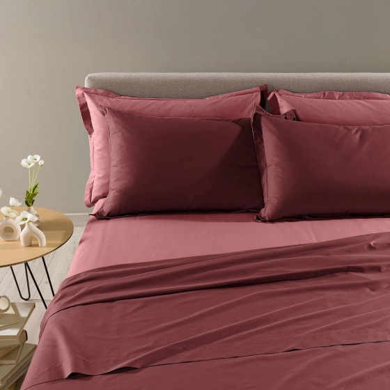 Completo Lenzuola In Cotone Vita Double Matrimoniale Bordeaux Primanatura