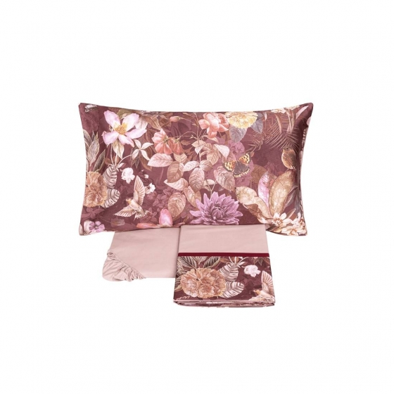 Nuovo Lenzuola Fazzini Protea Malva Matrimoniale Raso Di Cotone Made in Italy