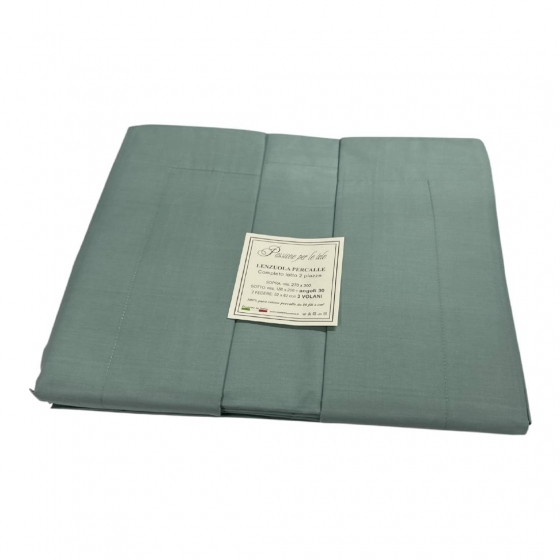 Nuovo Lenzuola Matrimoniale Percalle Tessier Elite Verde Made In Italia Angoli Cm 30