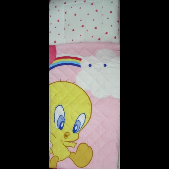 Nuovo TRAPUNTINA+PARACOLPI CULLA LETTINO BASSETTI DISEGNO TITTY LOONEY TUNES SKY ROSA
