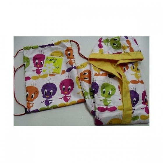 Nuovo Accappatoio Titty Tweety Bassetti + Custodia Titty Per Bambino